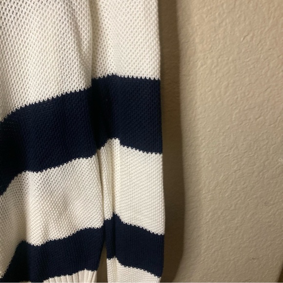 AB STUDIO Comfy Striped Navy &White Mesh eyelet Women's Crew Neck Sweater Large - Picture 5 of 14